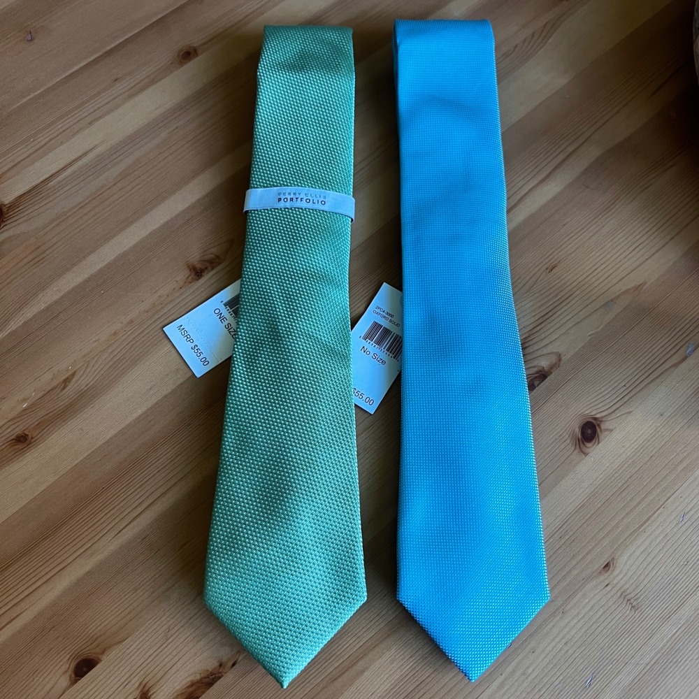 Perry Ellis Portfolio Oxford Solid Necktie Set Green Blue Textured Business Wear
